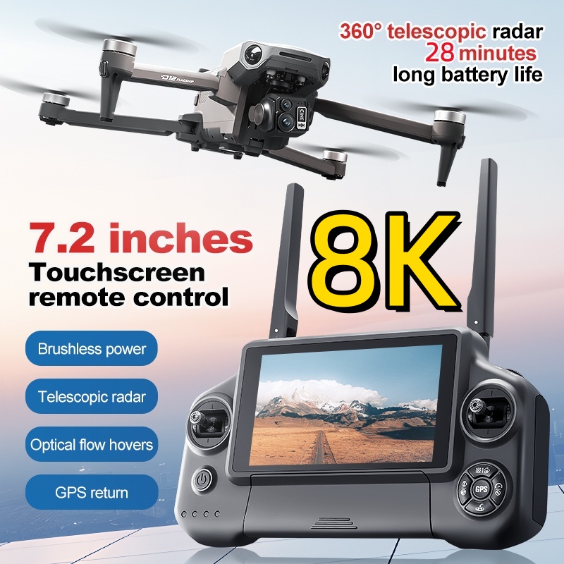 Drone Gimbal Brushless - 8K 3-Achsen-Gimbal Bürstenloser 7,2-Zoll-Touchscreen FPV-Fernbedienung Quadcopter