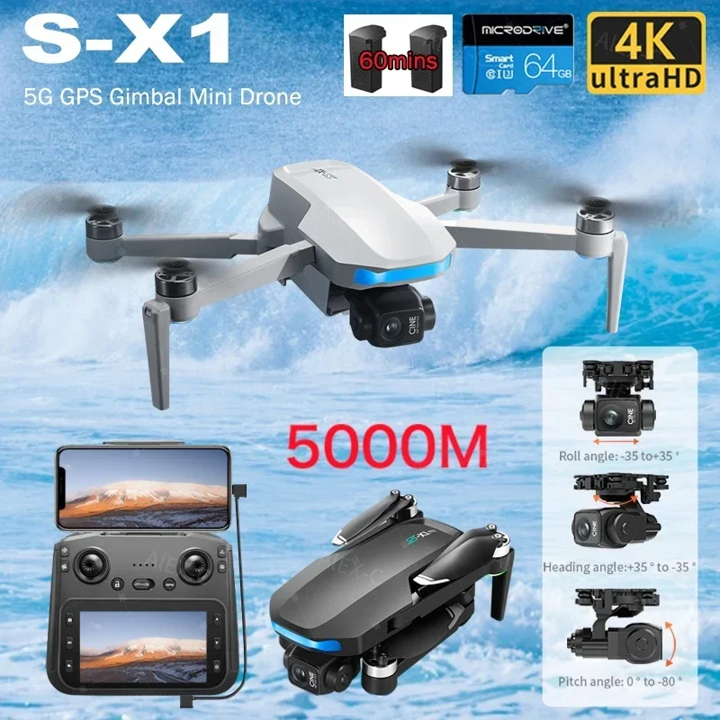 Drone Gimbal 3 Axis - S-X1 Mini-Drohne 8K Professionell 3-Achsen-Gimbal GPS-Drohne